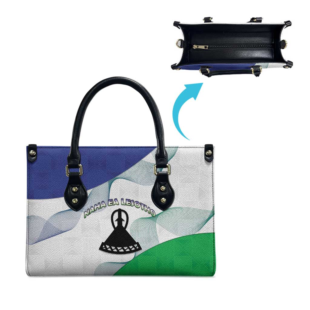 Lesotho Leather Bag Coat Of Arms With Kente Pattern