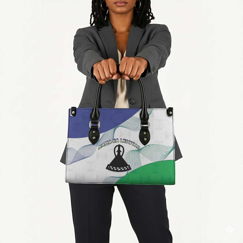 Lesotho Leather Bag Coat Of Arms With Kente Pattern