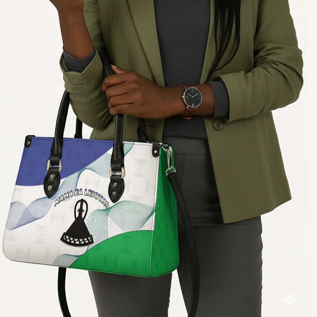 Lesotho Leather Bag Coat Of Arms With Kente Pattern