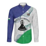 Personalized Naha ea Lesotho Long Sleeve Button Shirt Coat Of Arms With Kente Pattern - African Pride