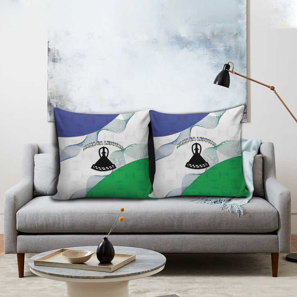 Lesotho Pillow Cover Coat Of Arms With Kente Pattern