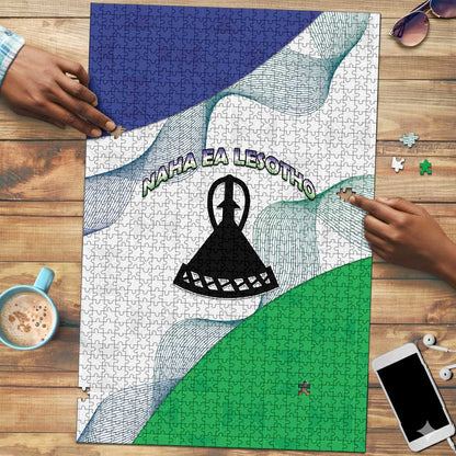 Lesotho Puzzle Coat Of Arms With Kente Pattern