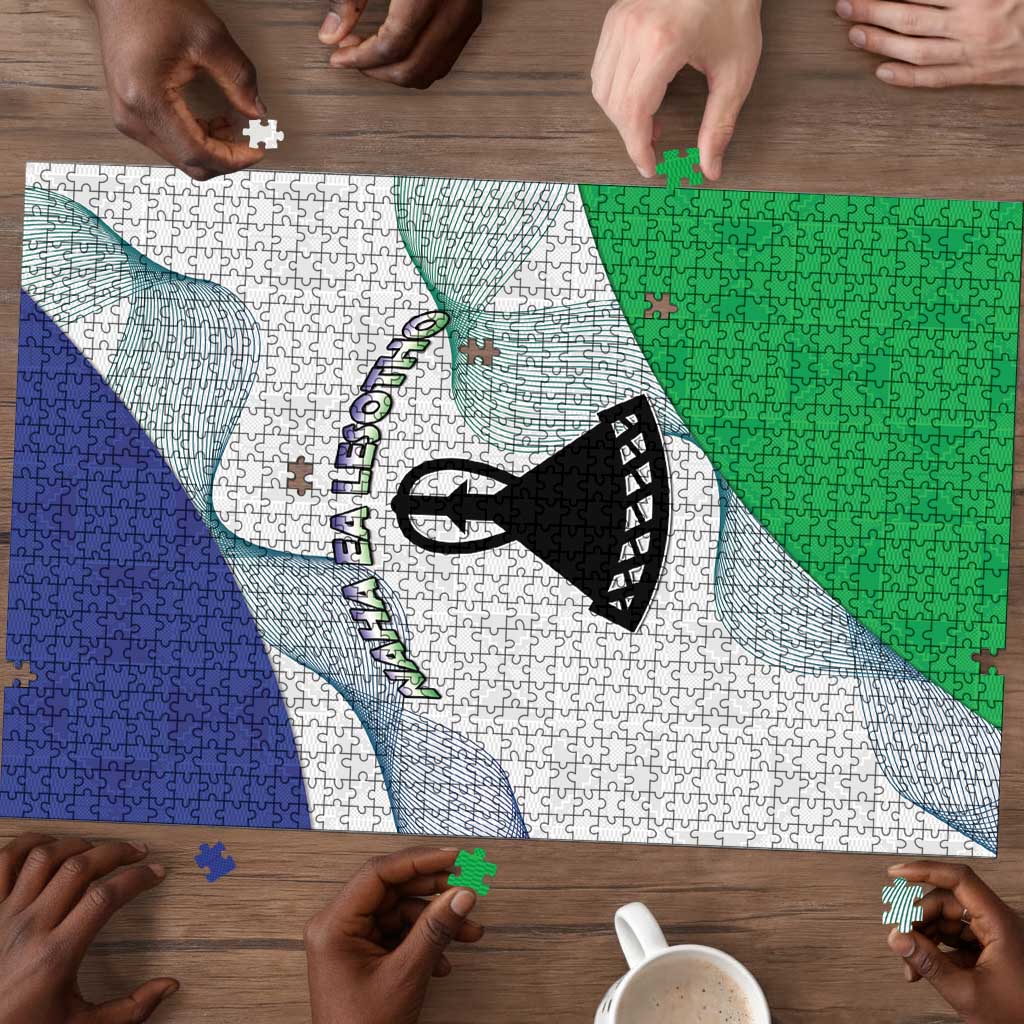 Lesotho Puzzle Coat Of Arms With Kente Pattern