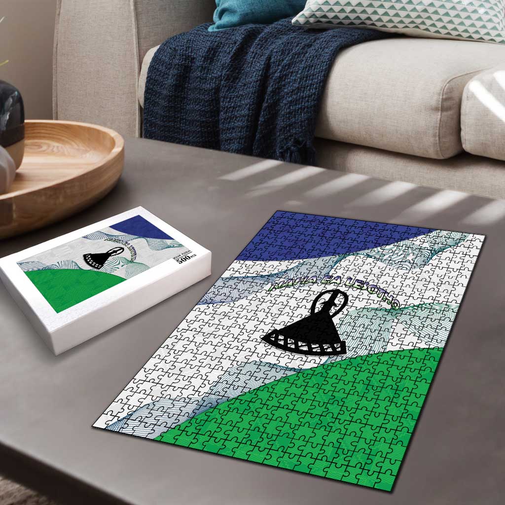 Lesotho Puzzle Coat Of Arms With Kente Pattern
