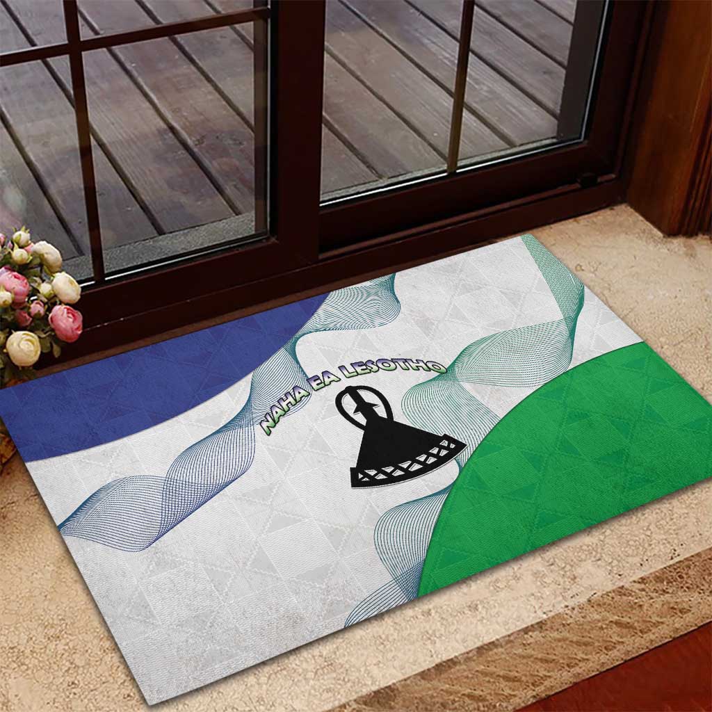 Naha ea Lesotho Rubber Doormat Coat Of Arms With Kente Pattern - African Pride