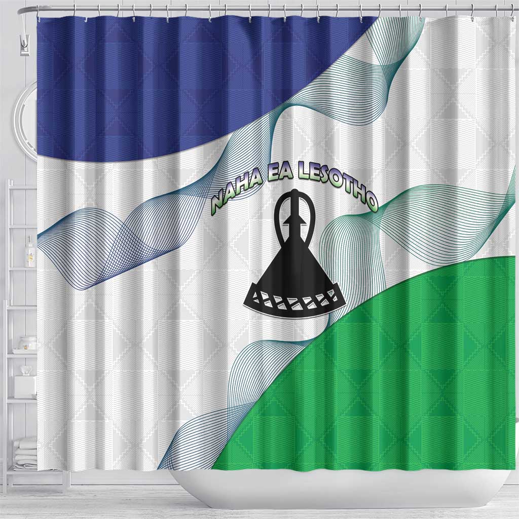 Naha ea Lesotho Shower Curtain Coat Of Arms With Kente Pattern - African Pride