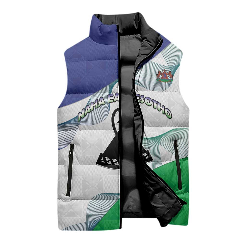 Personalized Lesotho Sleeveless Puffer Jacket Coat Of Arms With Kente Pattern
