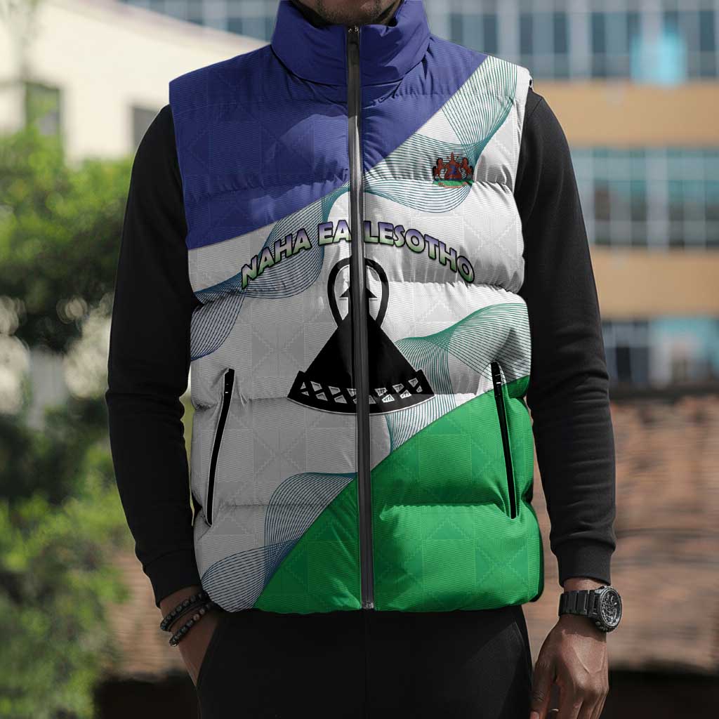 Personalized Lesotho Sleeveless Puffer Jacket Coat Of Arms With Kente Pattern