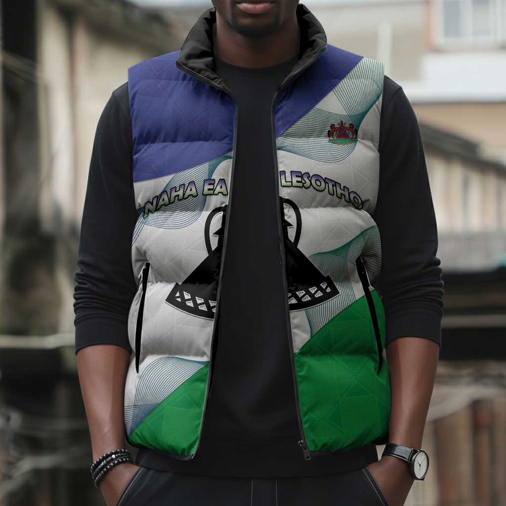 Personalized Lesotho Sleeveless Puffer Jacket Coat Of Arms With Kente Pattern