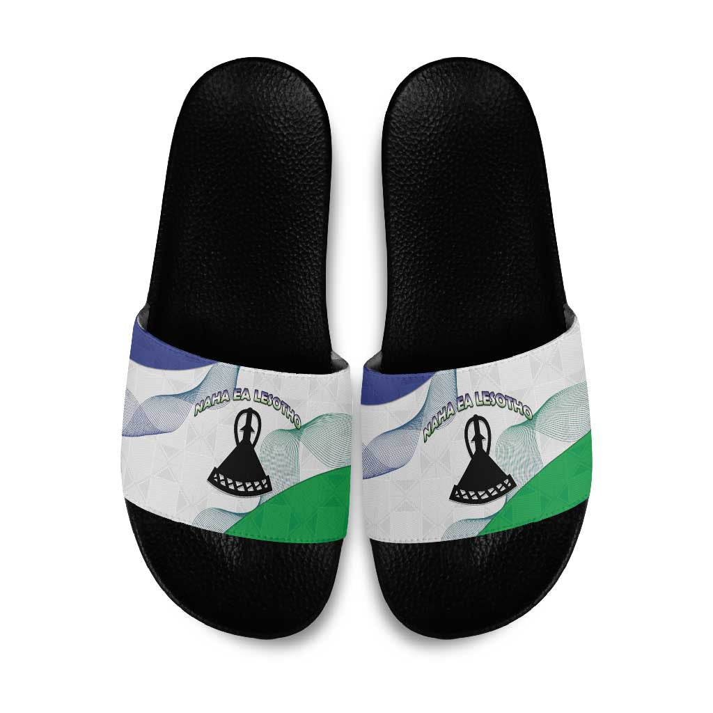 Lesotho Slide Sandals Coat Of Arms With Kente Pattern