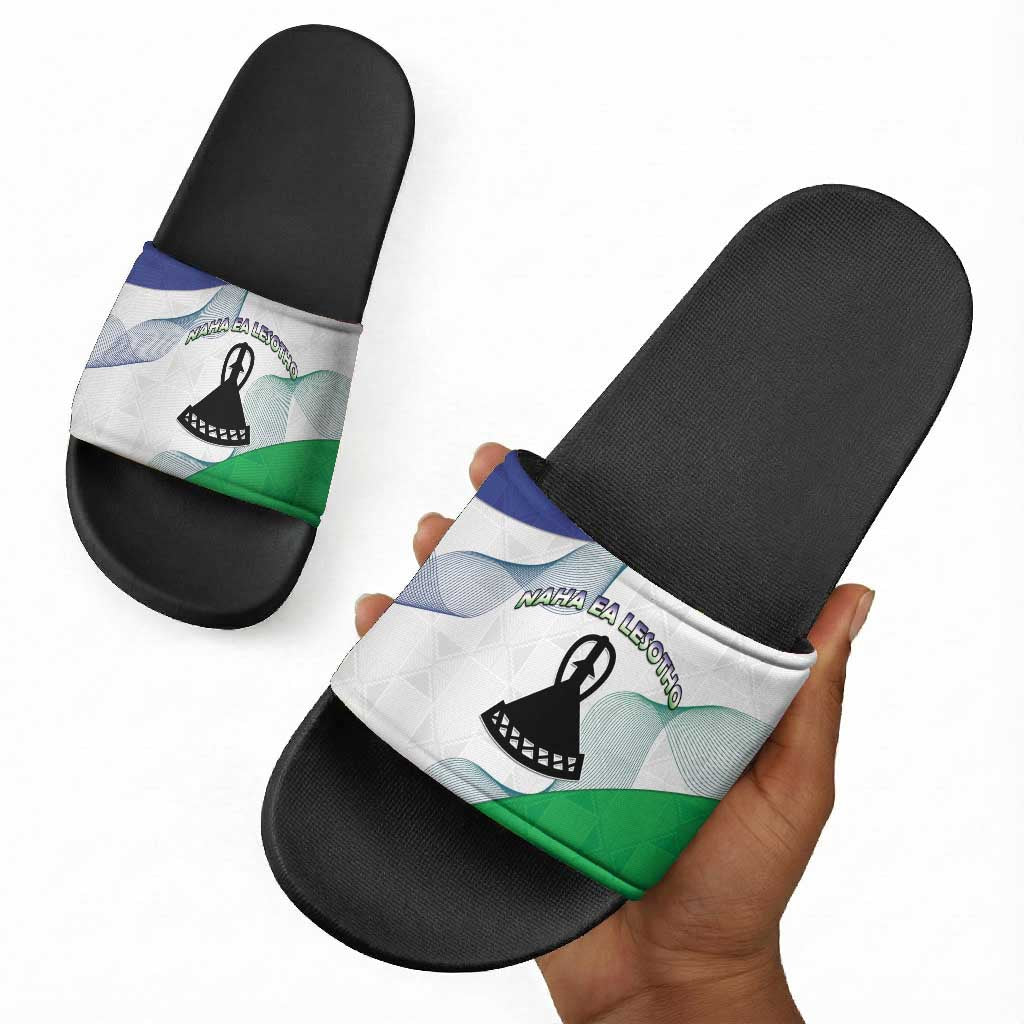 Lesotho Slide Sandals Coat Of Arms With Kente Pattern