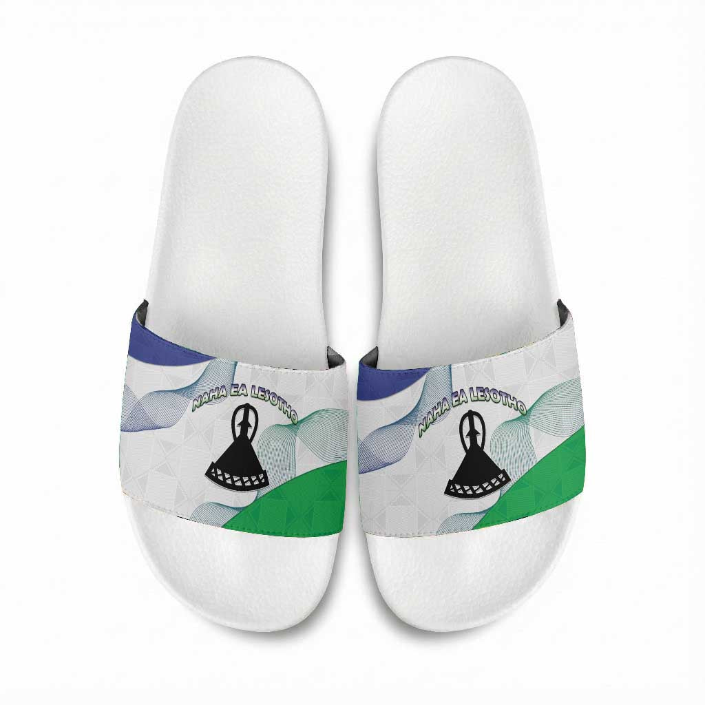 Lesotho Slide Sandals Coat Of Arms With Kente Pattern