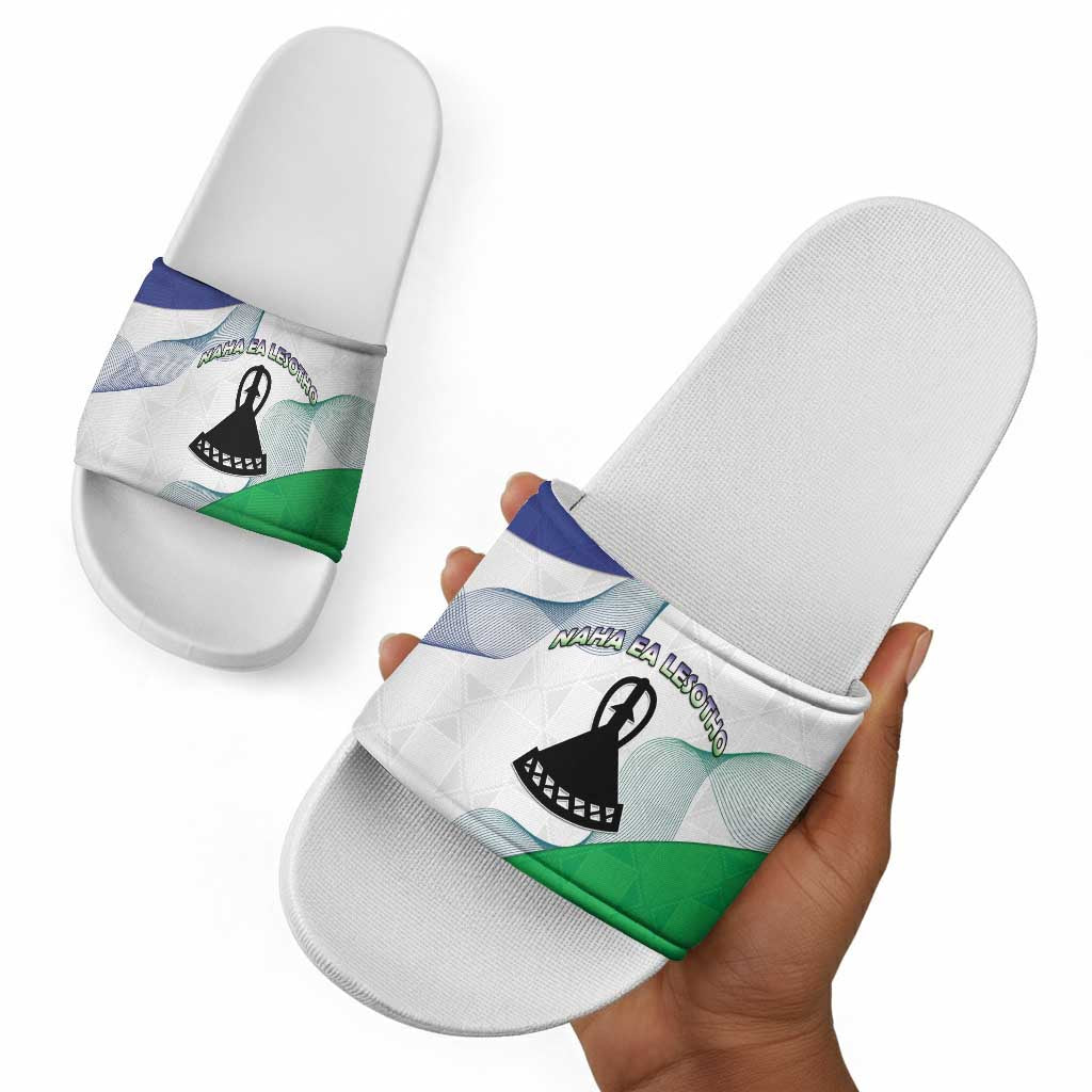 Lesotho Slide Sandals Coat Of Arms With Kente Pattern