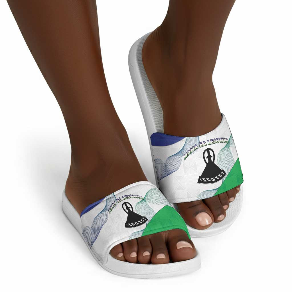 Lesotho Slide Sandals Coat Of Arms With Kente Pattern
