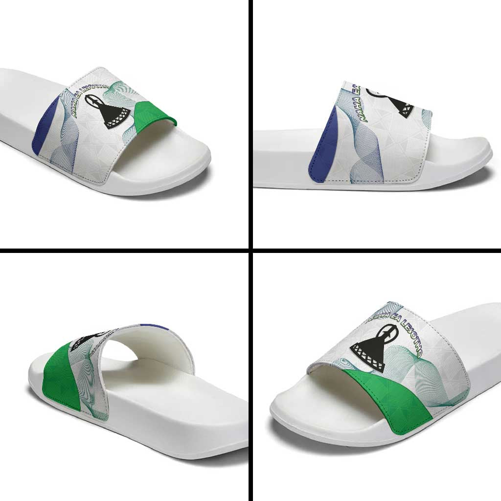 Lesotho Slide Sandals Coat Of Arms With Kente Pattern