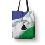 Lesotho Tote Bag Coat Of Arms With Kente Pattern
