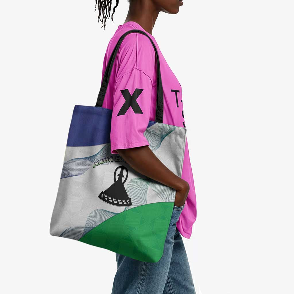 Lesotho Tote Bag Coat Of Arms With Kente Pattern