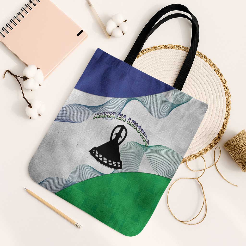 Lesotho Tote Bag Coat Of Arms With Kente Pattern