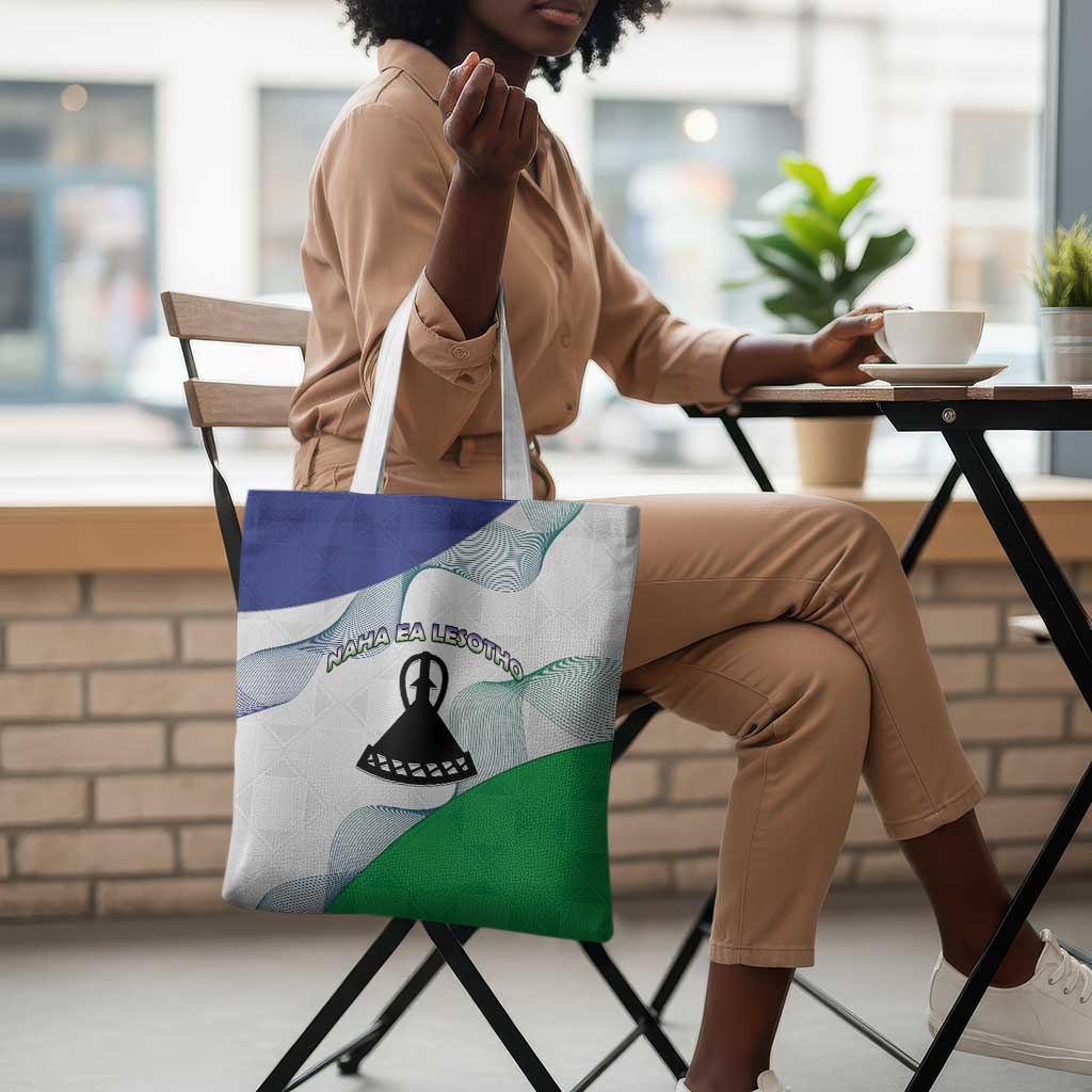 Lesotho Tote Bag Coat Of Arms With Kente Pattern