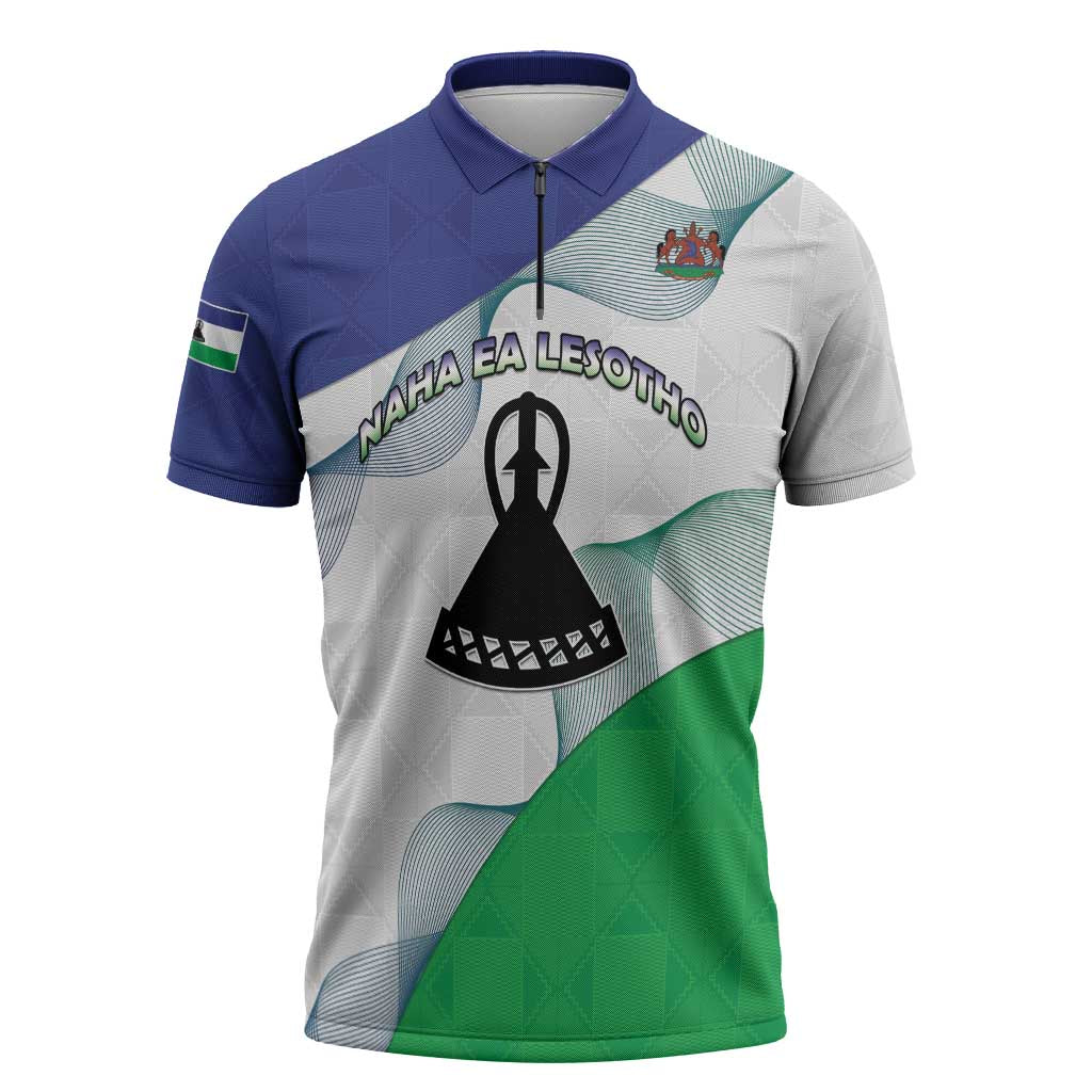 Personalized Lesotho Zipper Polo Shirt Coat Of Arms With Kente Pattern