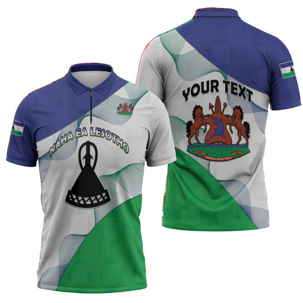 Personalized Lesotho Zipper Polo Shirt Coat Of Arms With Kente Pattern