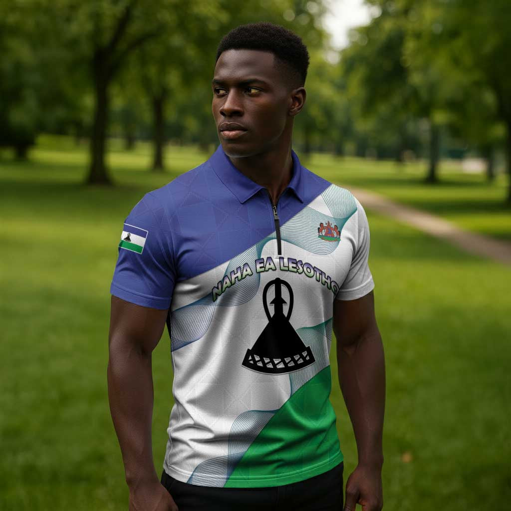 Personalized Lesotho Zipper Polo Shirt Coat Of Arms With Kente Pattern