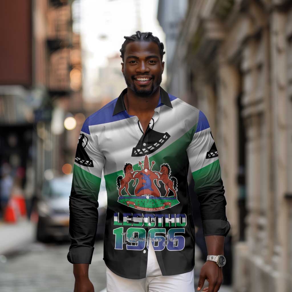 Happy Lesotho Independence Day Long Sleeve Button Shirt Khotso Pula Nala - African Pride