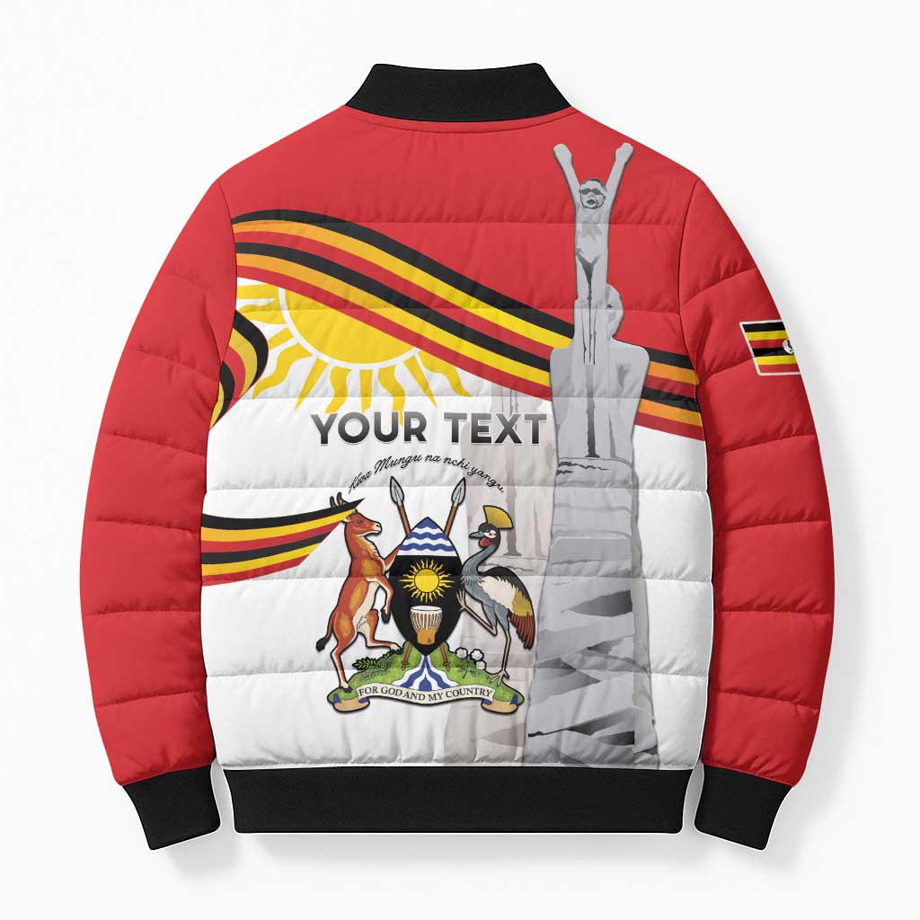 Personalized Uganda Independence Day Bomber Puffer Jacket Independence Monument - Coat Of Arms