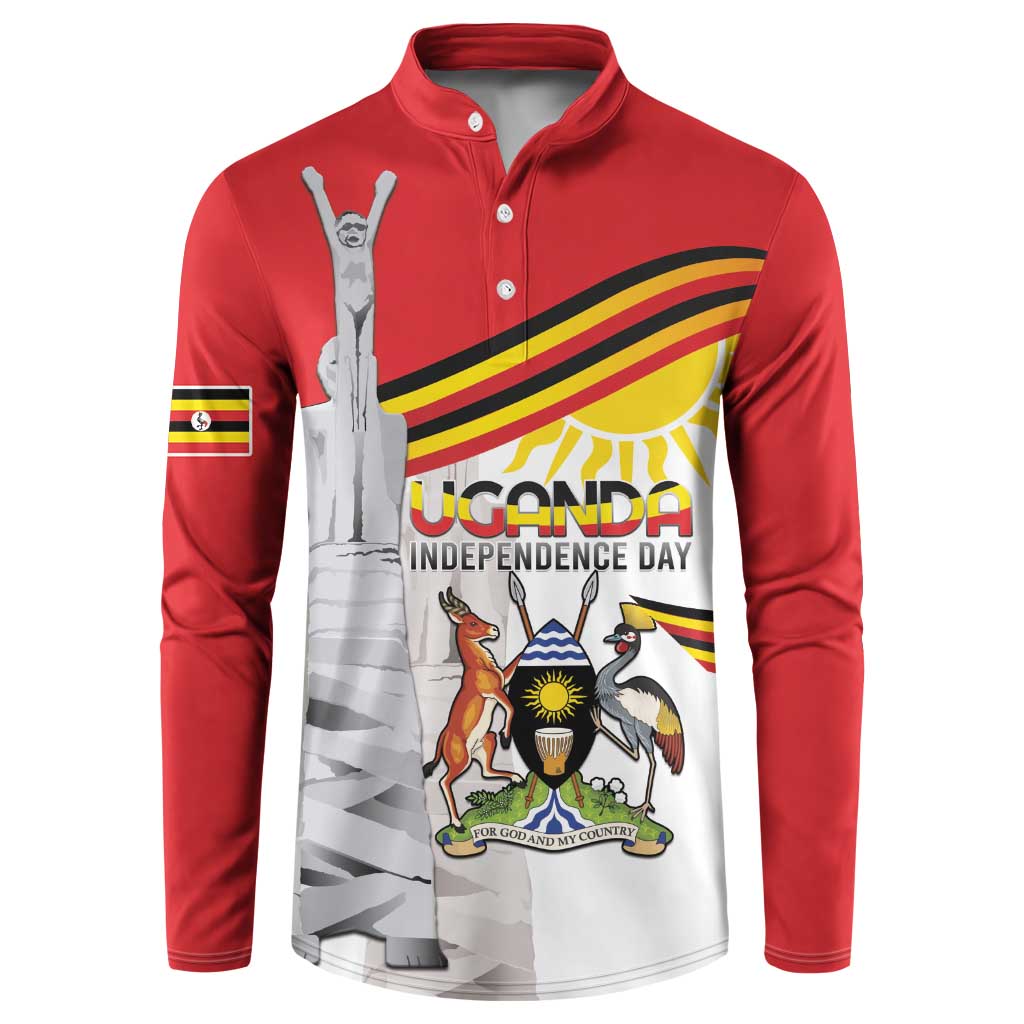 Personalized Uganda Independence Day Button Sweatshirt Independence Monument - Coat Of Arms