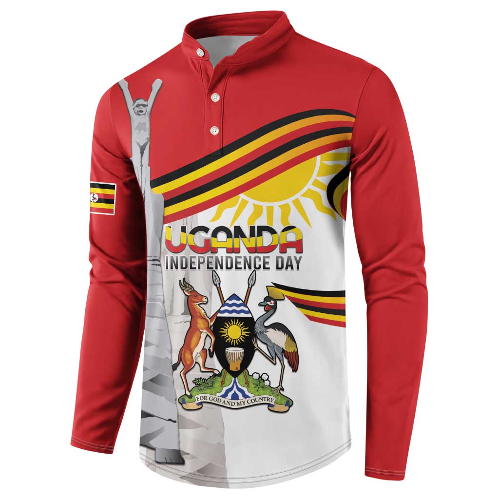 Personalized Uganda Independence Day Button Sweatshirt Independence Monument - Coat Of Arms