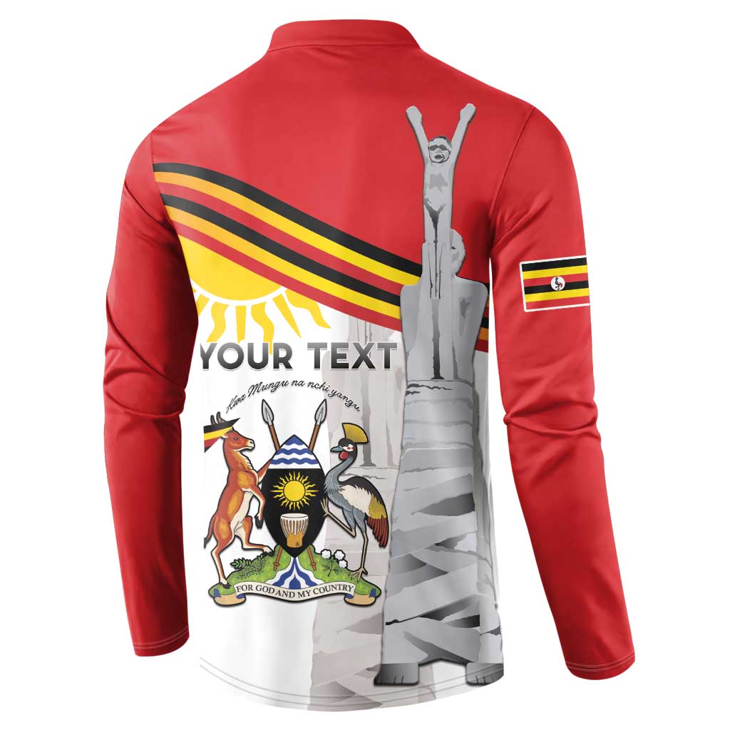 Personalized Uganda Independence Day Button Sweatshirt Independence Monument - Coat Of Arms