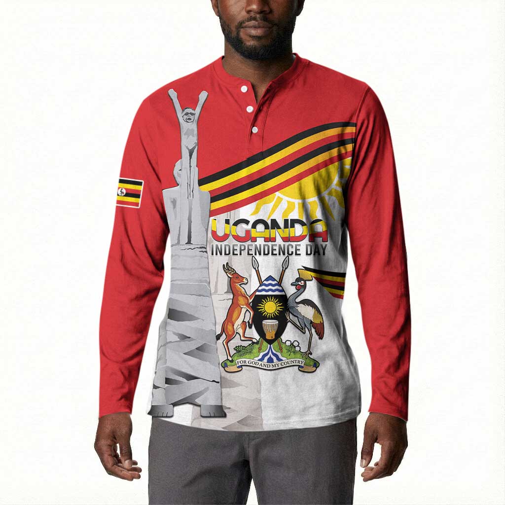 Personalized Uganda Independence Day Button Sweatshirt Independence Monument - Coat Of Arms