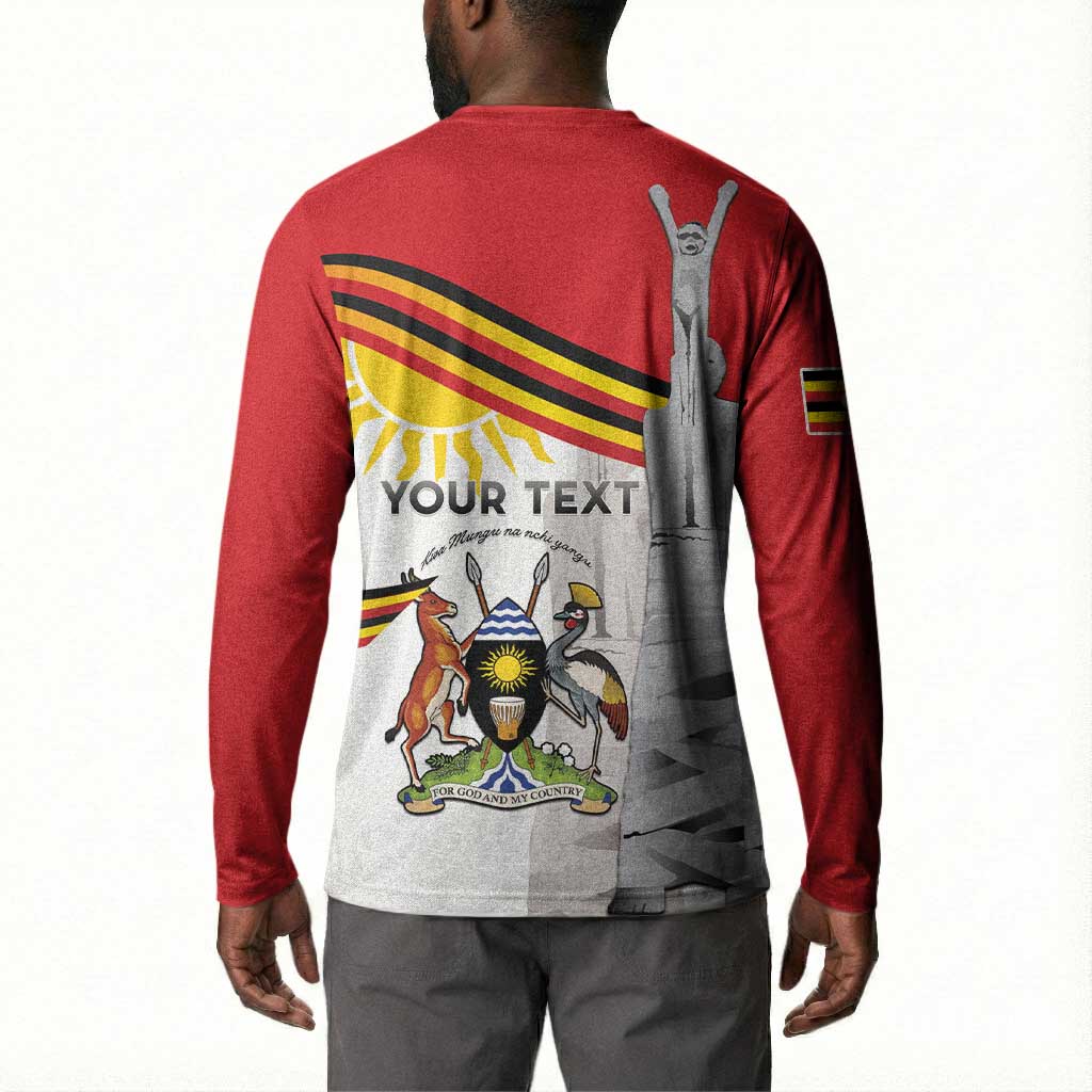 Personalized Uganda Independence Day Button Sweatshirt Independence Monument - Coat Of Arms