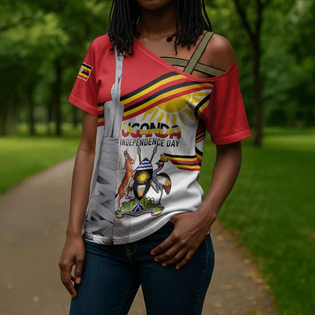 Personalized Uganda Independence Day Cross Shoulder Shirt Independence Monument - Coat Of Arms