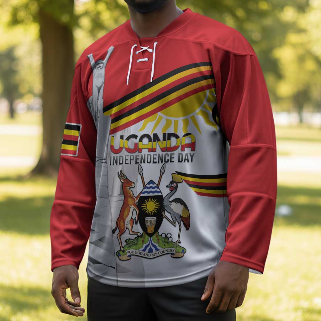Personalized Uganda Independence Day Hockey Jersey Independence Monument - Coat Of Arms