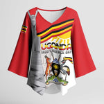 Personalized Uganda Independence Day Kimono Sleeve Blouse Independence Monument - Coat Of Arms