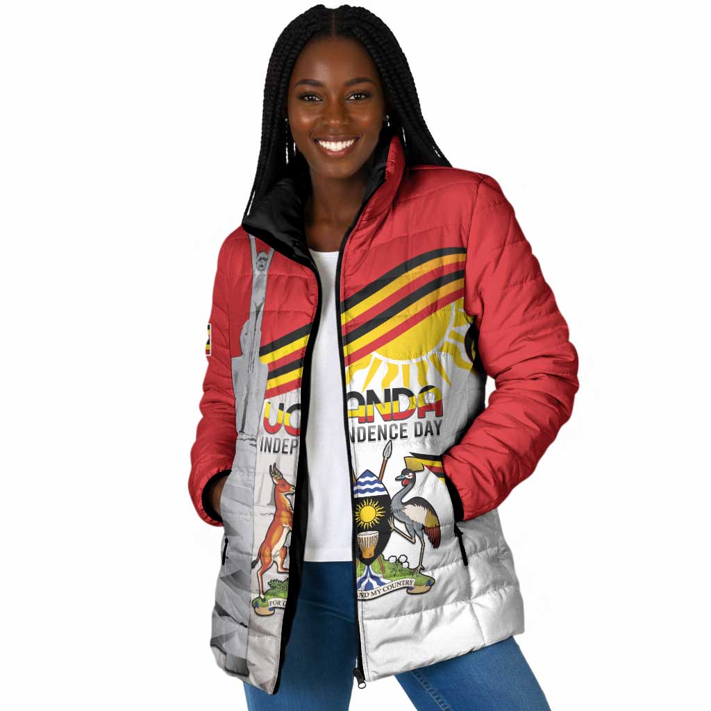 Personalized Uganda Independence Day Padded Jacket Independence Monument - Coat Of Arms