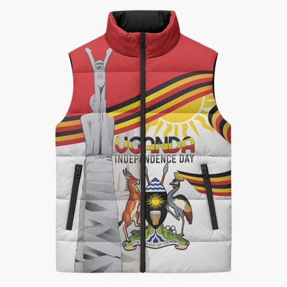 Personalized Uganda Independence Day Sleeveless Puffer Jacket Independence Monument - Coat Of Arms