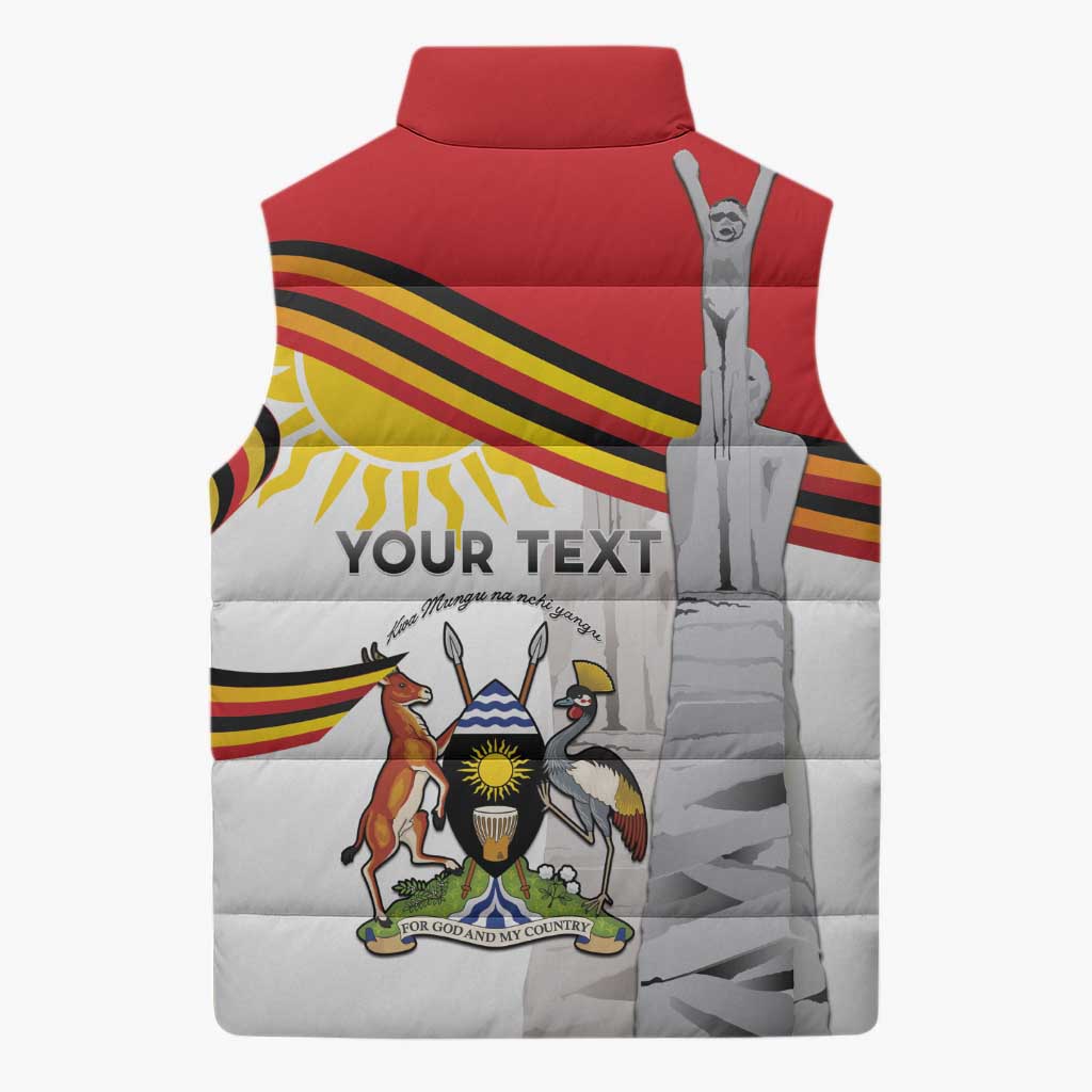 Personalized Uganda Independence Day Sleeveless Puffer Jacket Independence Monument - Coat Of Arms
