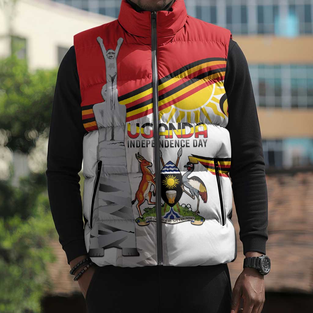 Personalized Uganda Independence Day Sleeveless Puffer Jacket Independence Monument - Coat Of Arms