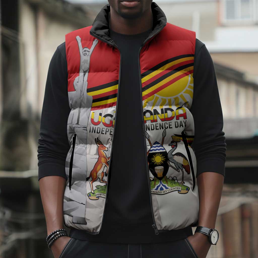 Personalized Uganda Independence Day Sleeveless Puffer Jacket Independence Monument - Coat Of Arms
