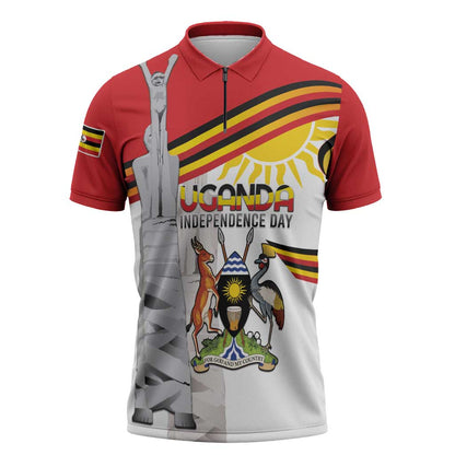 Personalized Uganda Independence Day Zipper Polo Shirt Independence Monument - Coat Of Arms