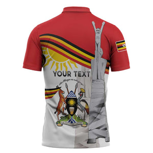 Personalized Uganda Independence Day Zipper Polo Shirt Independence Monument - Coat Of Arms