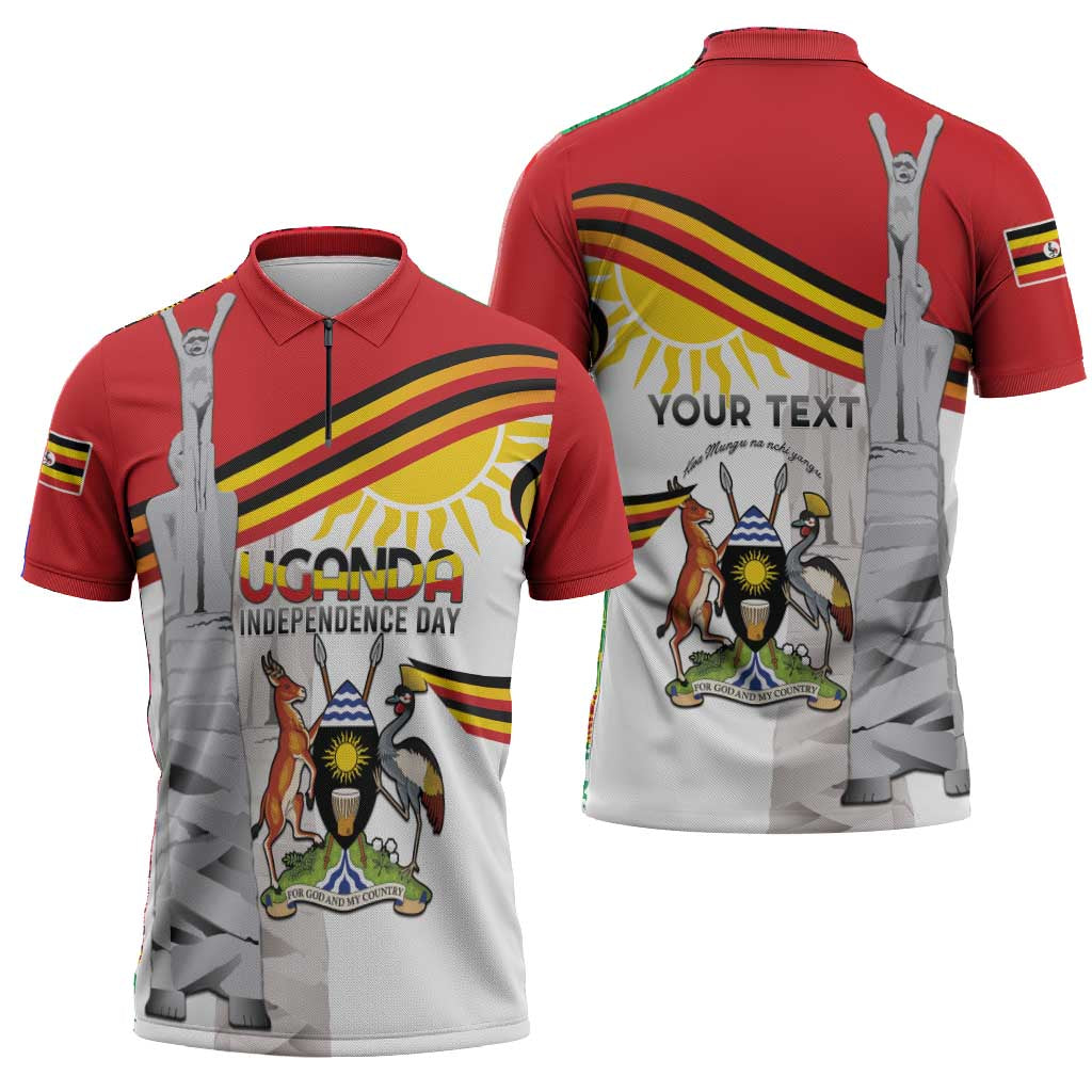 Personalized Uganda Independence Day Zipper Polo Shirt Independence Monument - Coat Of Arms