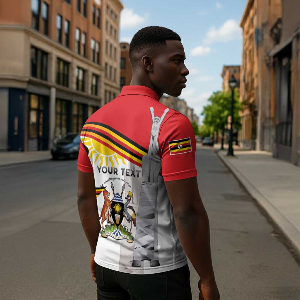 Personalized Uganda Independence Day Zipper Polo Shirt Independence Monument - Coat Of Arms