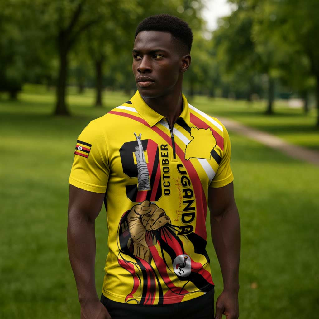 Uganda Zipper Polo Shirt 63rd Anniversary Of Independence