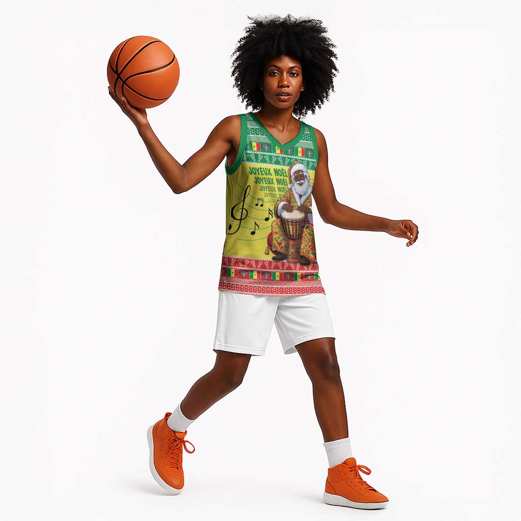 Afro Chirstmas in Senegal Basketball Jersey Black Santa Playing Djembe Drum LT15