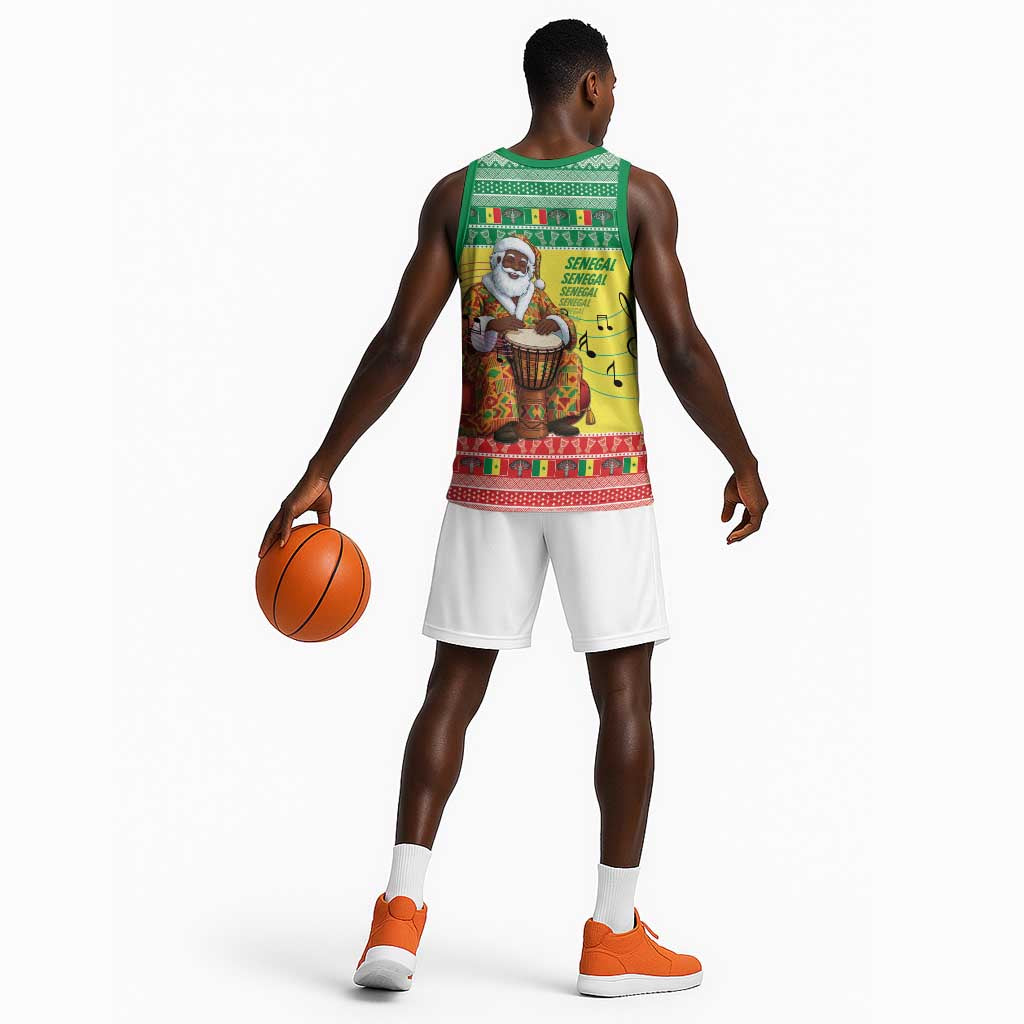 Afro Chirstmas in Senegal Basketball Jersey Black Santa Playing Djembe Drum LT15