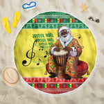 Afro Chirstmas in Senegal Beach Blanket Black Santa Playing Djembe Drum - African Pride