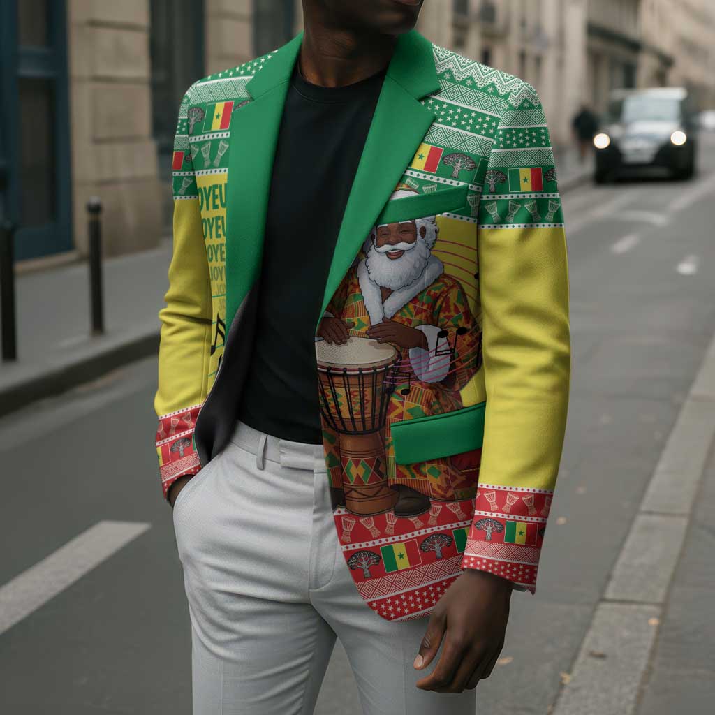 Senegal Christmas Blazer Black Santa Playing Djembe Drum